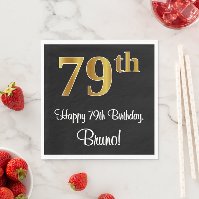Serviette En Papier 79e anniversaire ~ Elégant Luxueux Faux Gold Look  (En situation)