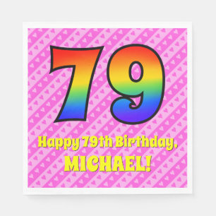 Serviette En Papier 79e anniversaire : Pink Stripes & Hearts, Arc en c