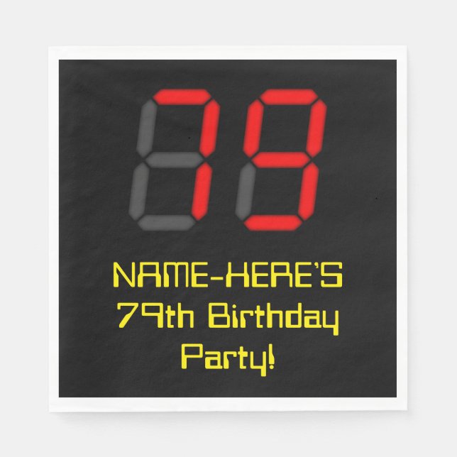 Serviette En Papier 79e anniversaire : Rouge Digital Clock Style "79"  (Devant)