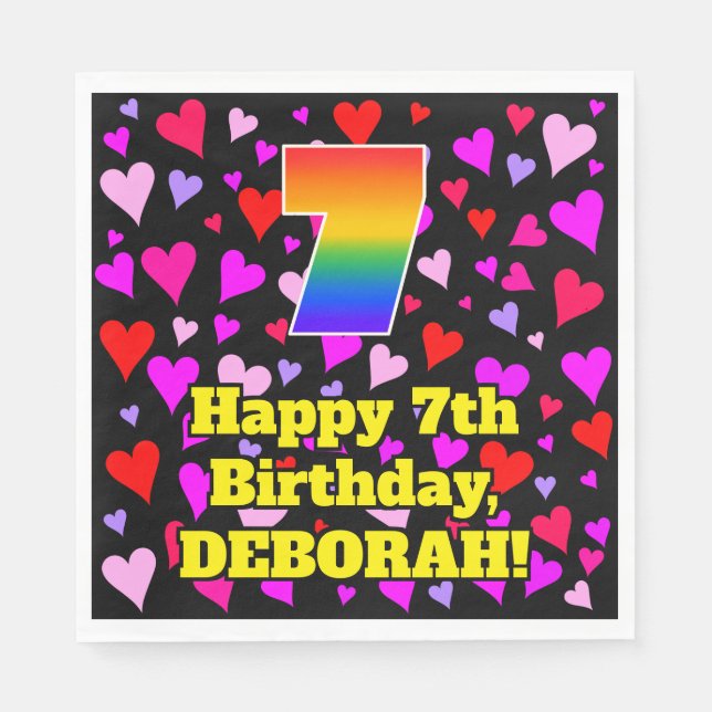 Serviette En Papier 7e anniversaire : Amour Hearts Motif, Arc-en-ciel  (Devant)