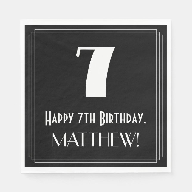 Serviette En Papier 7e anniversaire ~ Art Déco Inspiré Look "7", Nom (Devant)