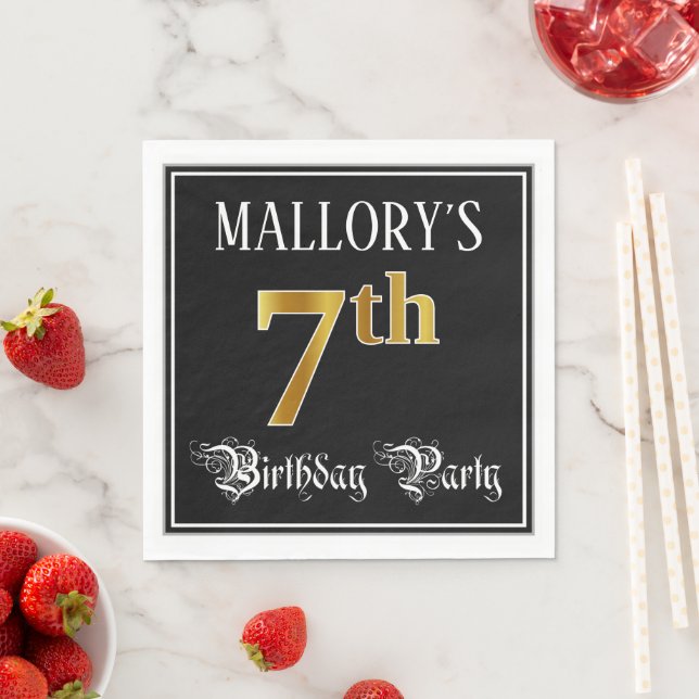 Serviette En Papier 7e fête d'anniversaire — Script fantaisie, look or (En situation)