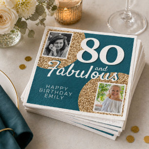 Serviette En Papier 80 ans et Fabuleux Paillettes Dorées 2 Photo 80e A