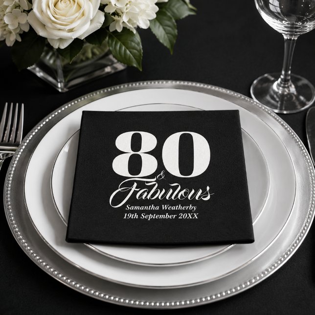 Serviette En Papier 80 ans & Fabuleux Typographie Blanche Souvenir de  (80 & Fabulous White Typography Party Keepsake Napkins)