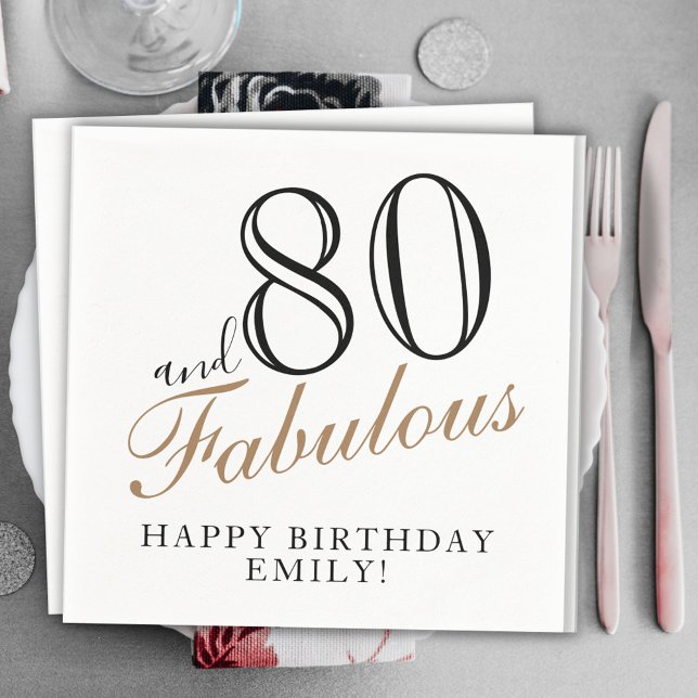 Serviette En Papier 80 et fabuleux élégant Script 80e anniversaire (Créateur téléchargé)