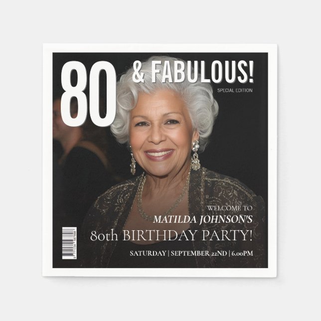 Serviette En Papier 80 Fabulous Magazine Cover 80th Birthday  (Devant)