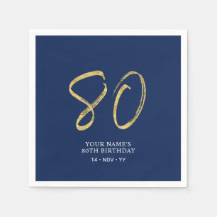 Serviette En Papier 80   Gold & Navy Blue Lettering 80th Birthday