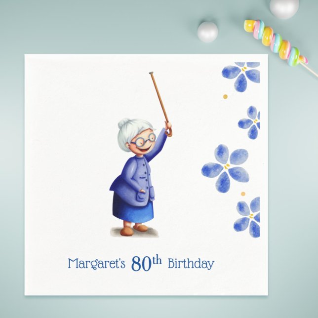 Serviette En Papier 80e anniversaire Aquarelle Floral Grand-mère (80th Birthday Watercolor Floral Grandmother Napkins)