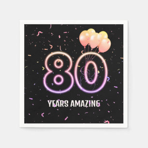 Serviette En Papier 80e anniversaire Balloons et Confetti