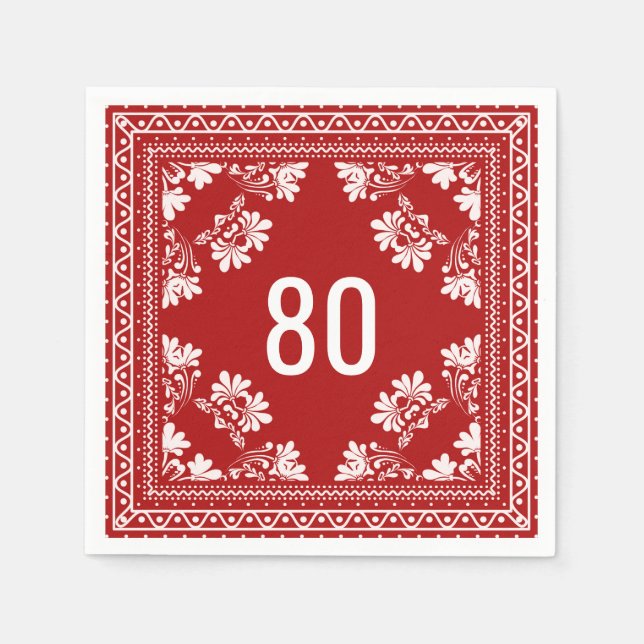 Serviette En Papier 80e anniversaire Bandana rouge (Devant)