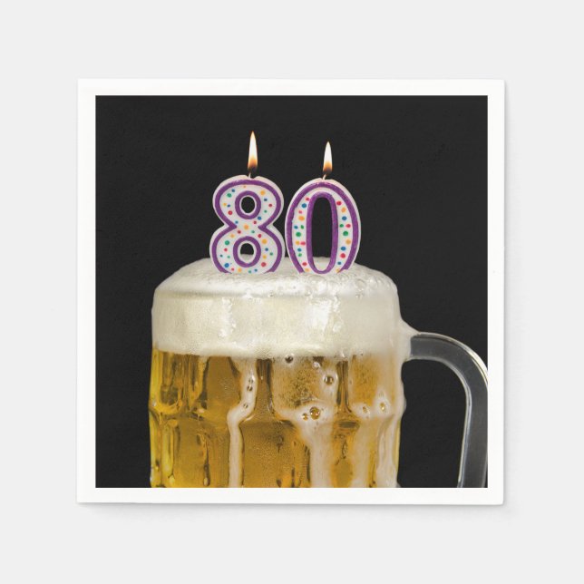 Serviette En Papier 80e anniversaire Bière sur noir (Devant)