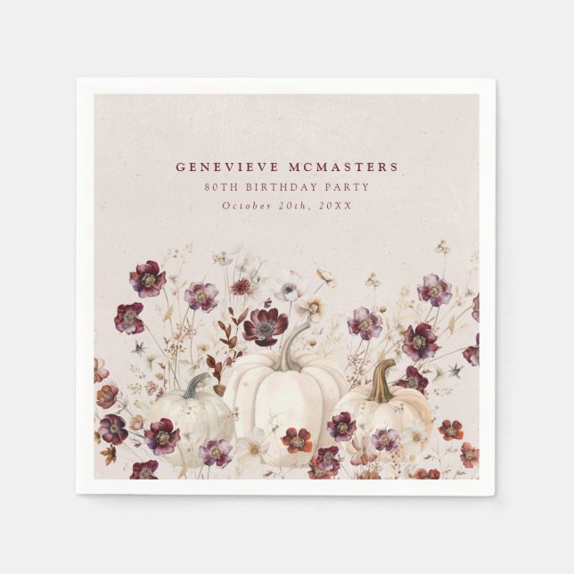 Serviette En Papier 80e anniversaire Citrouille Fleur sauvage personna (Devant)