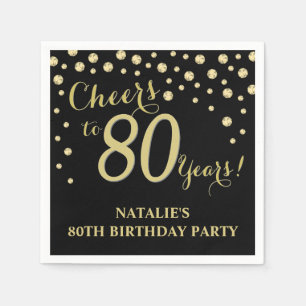Serviette En Papier 80e anniversaire de fête Black and Gold Diamond Na