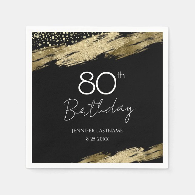 Serviette En Papier 80e anniversaire de fête Gold Black Napkins (Devant)