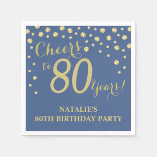 Serviette En Papier 80e anniversaire de la fête Bleu et Diamant d'or s