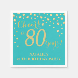 Serviette En Papier 80e anniversaire de mariage Turquoise et Gold Diam