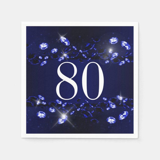 Serviette En Papier 80e anniversaire femme bleu noir brillant Diamant (Devant)