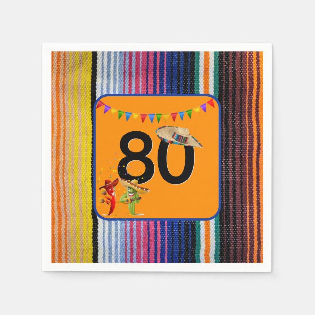 Serviette En Papier 80e anniversaire fête Design mexicain (Devant)