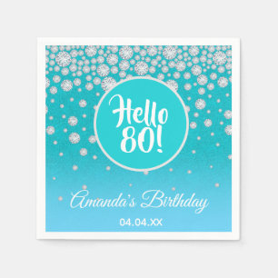 Serviette En Papier 80e anniversaire fête turquoise bleu parties scint