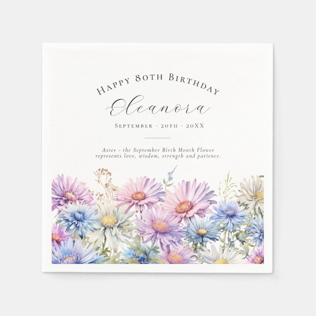 Serviette En Papier 80e anniversaire Fleur de naissance de septembre p (Devant)