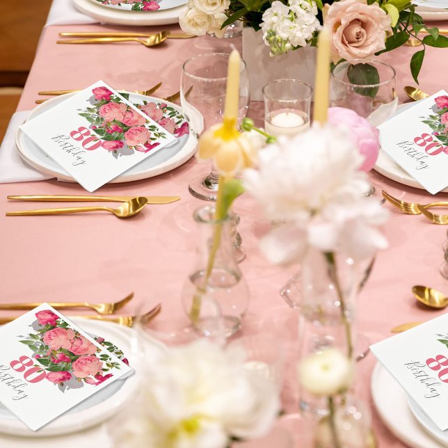 Serviette En Papier 80e anniversaire Huitième Rose Élégant (Créateur téléchargé)