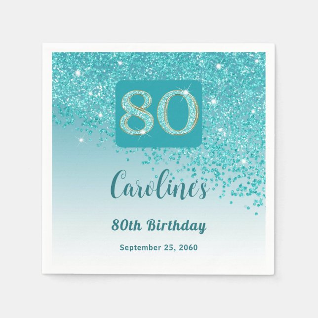 Serviette En Papier 80e anniversaire Jolie Parties scintillant bleue T (Devant)