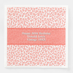 Serviette En Papier 80e anniversaire moderne Nombre Motif Coral/Blanc