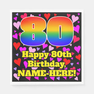 Serviette En Papier 80e Anniversaire : Motif de cœurs aimants, Arc-en-