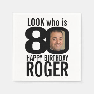 Serviette En Papier 80e anniversaire noir look 80 photo personnalisée 