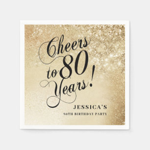 Serviette En Papier 80e anniversaire or élégant