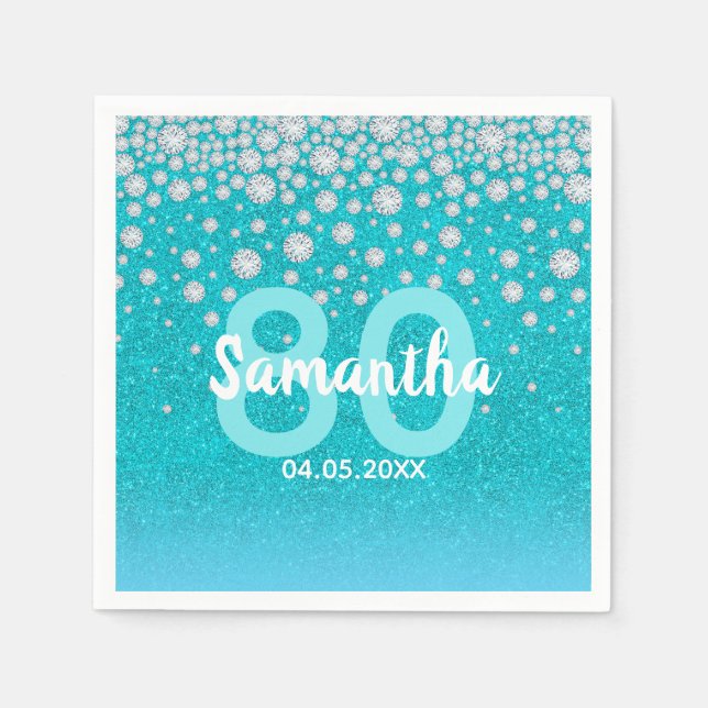 Serviette En Papier 80e anniversaire parties scintillant turquoise ble (Devant)