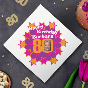 Serviette En Papier 80e anniversaire photo et nom rose star serviettes