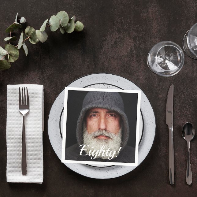 Serviette En Papier 80e anniversaire photo quatre-vingts hommes script (Créateur téléchargé)