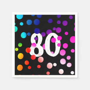 Serviette En Papier 80e Anniversaire Points arc-en-ciel sur fond noir