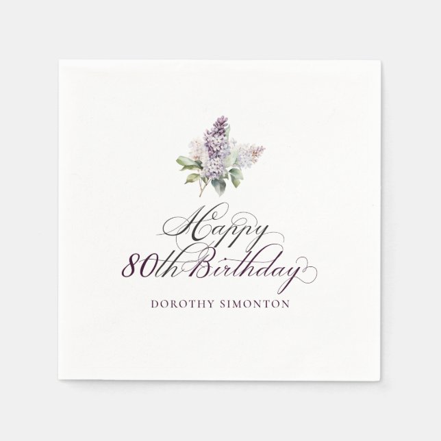 Serviette En Papier 80e anniversaire Purple Lilac Spring Flower Cockta (Devant)