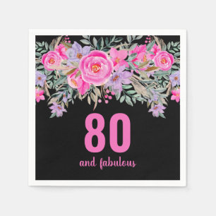 Serviette En Papier 80e anniversaire rose noir serviettes de fête flor