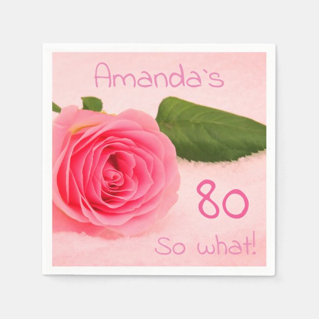 Serviette En Papier 80e anniversaire Rose rose Nom personnalisé Motiva (Devant)
