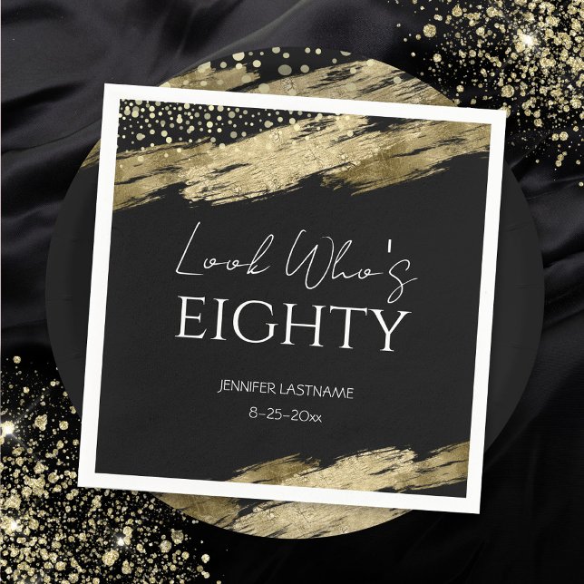 Serviette En Papier 80e Anniversaire Soirée Gold Black Look Qui est (Créateur téléchargé)