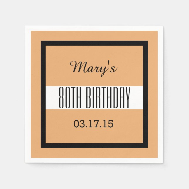 Serviette En Papier 80e anniversaire Tan et Black Custom V01FC (Devant)