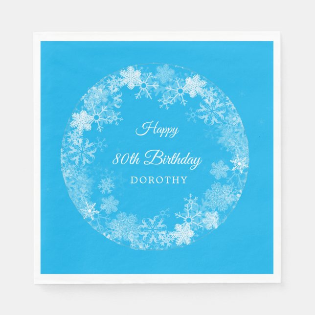 Serviette En Papier 80e Anniversaire Wonderland Snowflake Blue (Devant)