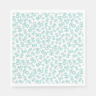 Serviette En Papier 80th Birthday Party Numéro Motif Turquoise/blanc