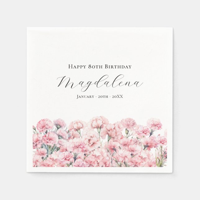 Serviette En Papier 80th Birthday Pink Carnation January Birth Flower (Devant)