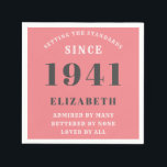 Serviette En Papier 80th Birthday Standards Born 1941 Pink Ajouter un<br><div class="desc">80ème anniversaire normes né 1941 serviette rose et gris. Customisez facilement le texte de cette serviette d'anniversaire en utilisant le modèle fourni. Une partie de la gamme de normes d'établissement de cartes et cadeaux..</div>