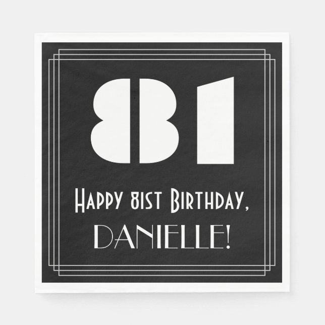 Serviette En Papier 81e anniversaire : Art Déco Inspiré Look "81" + No (Devant)
