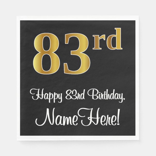 Serviette En Papier 83rd Birthday— Elegant Luxurious Faux Gold Look # (Devant)