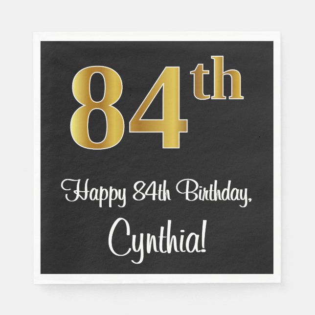 Serviette En Papier 84e anniversaire ~ Elégant Luxueux Faux Gold Look  (Devant)