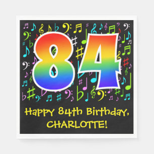 Serviette En Papier 84e anniversaire - Symboles de musique colorée, a