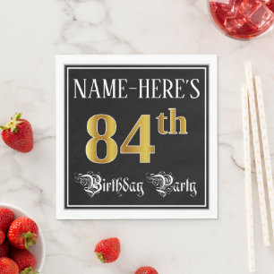 Serviette En Papier 84e Birthday Party — Fancy Script, Faux Gold Loo