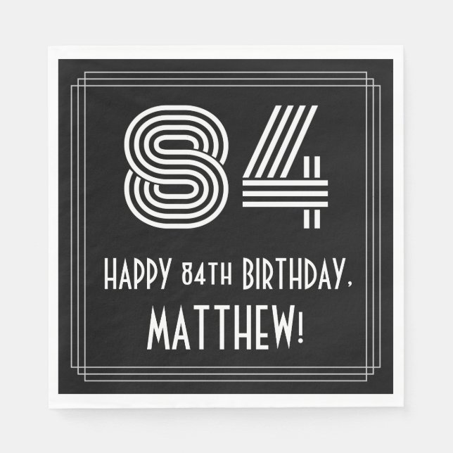 Serviette En Papier 84ème anniversaire : Art Déco Inspiré Look "84" +  (Devant)