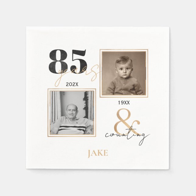 Serviette En Papier 85e anniversaire Alors et maintenant Photos (Devant)